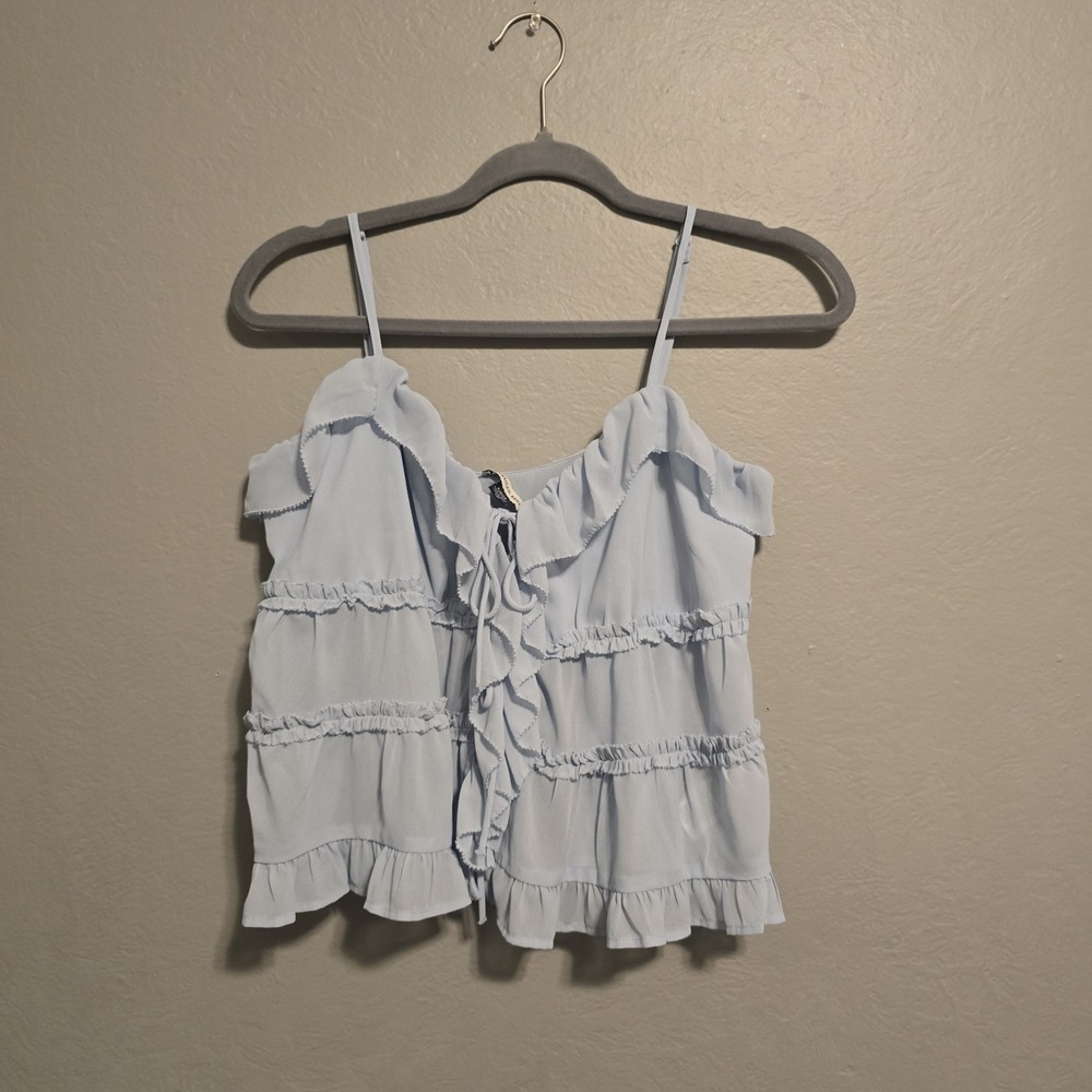 American Eagle Ruffle Bows Sheer Blue Tank Top Coquette Feminine Festival Sz S
